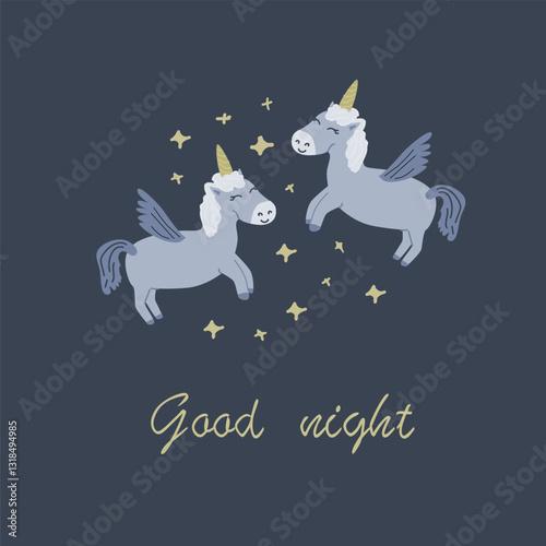 Magical unicorn good night design for children's bedding and decor.