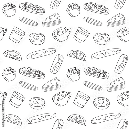 Spanish breakfast seamless pattern, hand drawing, vector illustration