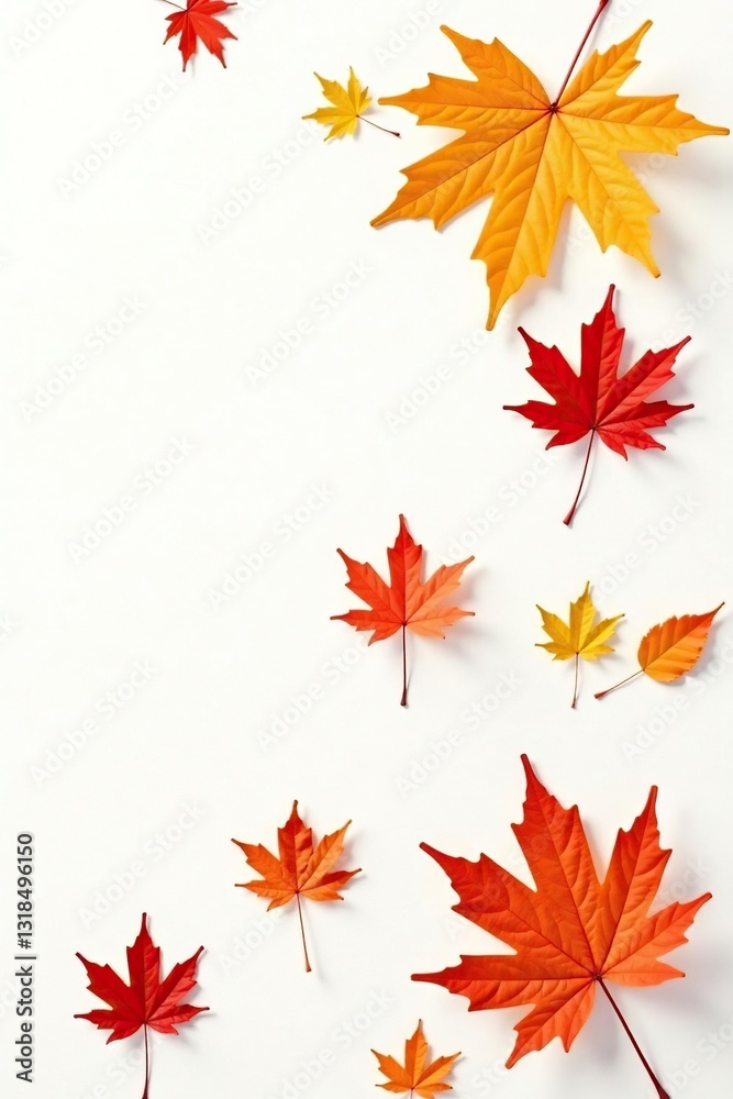 delicate maple leaves scattered on white background, autumn, colors, leaves isolation delicate maple leaves scattered on white background, autumn, colors, leaves isolation