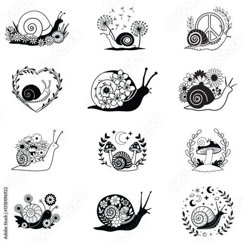 Land Snail with Nature Scene Vector Illustration and Clipart Bundle