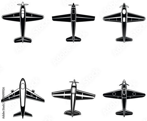 Airplane Icons from Above Silhouette Set for Aviation Design