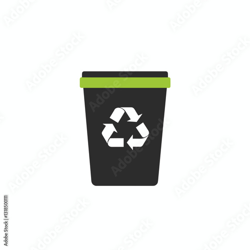 Recycling bin with green lid and recycling symbol in a simple and modern style with copy space
