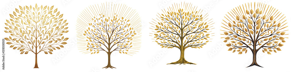 Naklejka premium abstract of autumn tree silhouettes with vibrant colorful seasonal foliage in shades of yellow orange and brown Natural rustic and modern design elements with a sense of harmony and tranquility