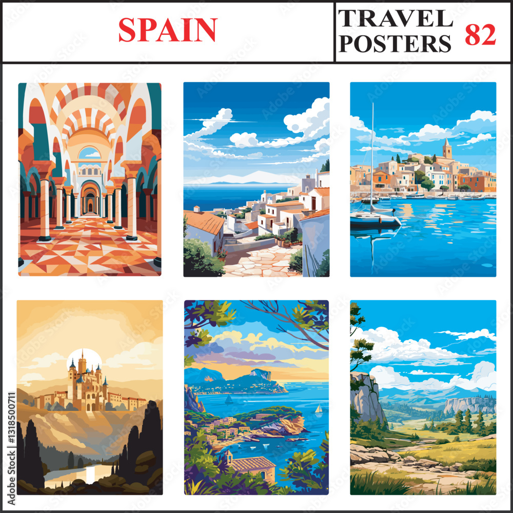 Spain Cordoba Costa De La Luz Balearic Islands Travel Poster Wall Art Print Collection Set Part 82
