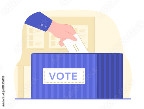 Human Hand Puts Ballot into Voting Box for Election and Democracy Concept Illustration Clip Art