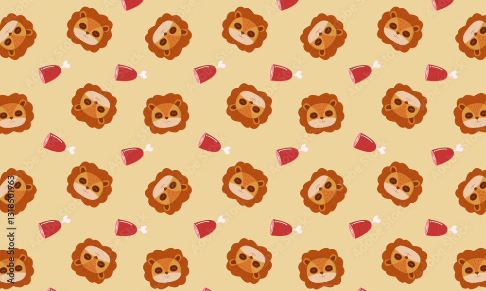 lion stuffed doll and meat illustration seamless pattern lion stuffed doll and meat illustration seamless pattern