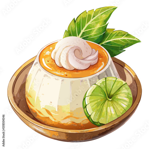 Watercolor Coconut Panna Cotta with Coconut Flakes. Perfect for: Summer parties, tropical-themed events, high-end dining, beach weddings