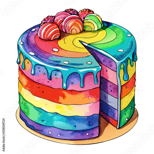 Watercolor Dreamy Rainbow Cake with Colorful Layers. Perfect for: Birthdays, LGBTQ+ celebrations, baby showers, kids’ parties
