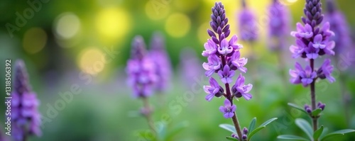 Delicate lavender flowers blooming on Plectranthus Mona foliage, bloom, garden photo