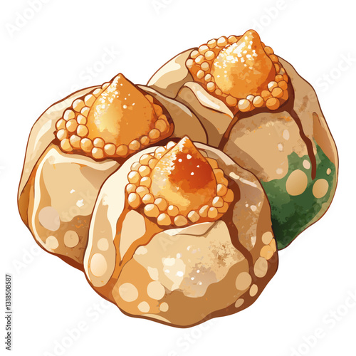 Watercolor Japanese Warabi Mochi with Roasted Soybean Flour. Perfect for: Traditional Japanese dessert branding, tea house menus, nostalgic sweet treat marketing