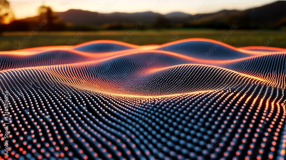 Fototapeta premium A futuristic glowing grid pattern of intersecting red and blue neon lights in a digital style.