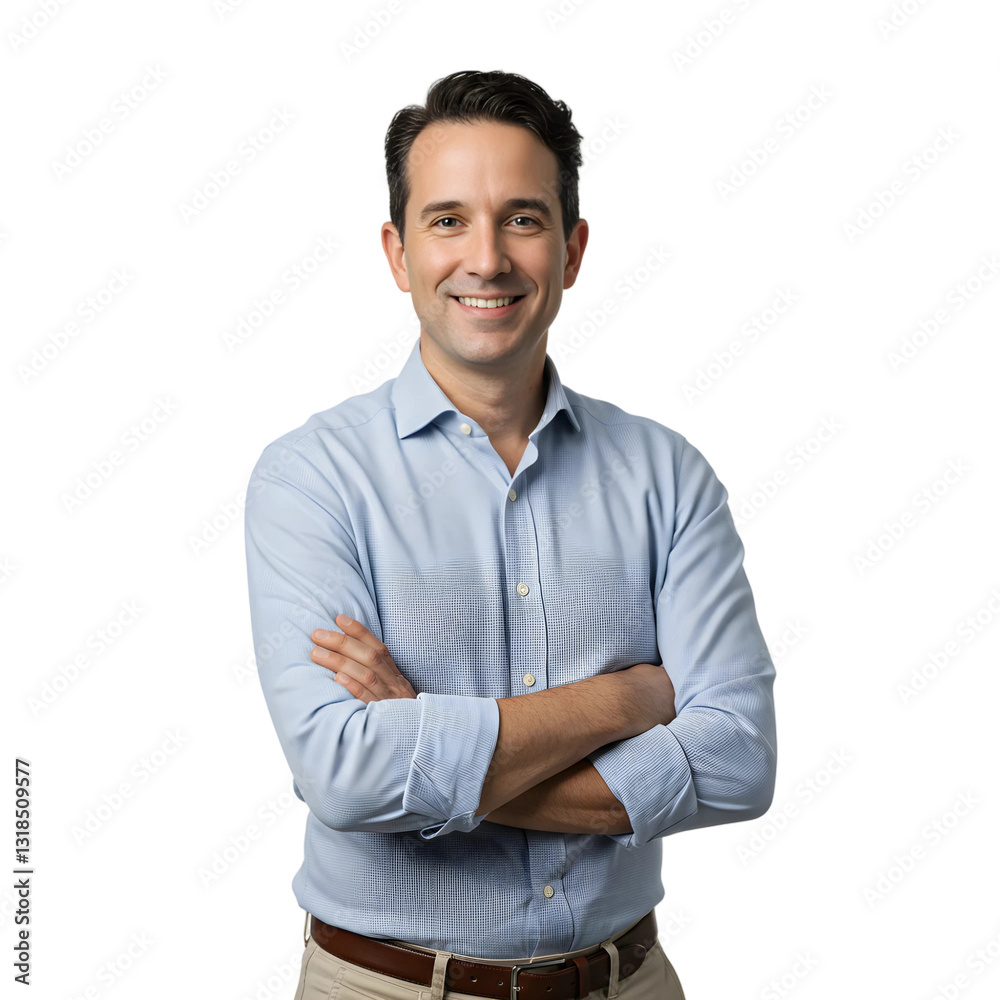 Handsome Smiling Businessman in a Blue Shirt Standing with Arms Crossed on, PNG format Handsome Smiling Businessman in a Blue Shirt Standing with Arms Crossed on, PNG format