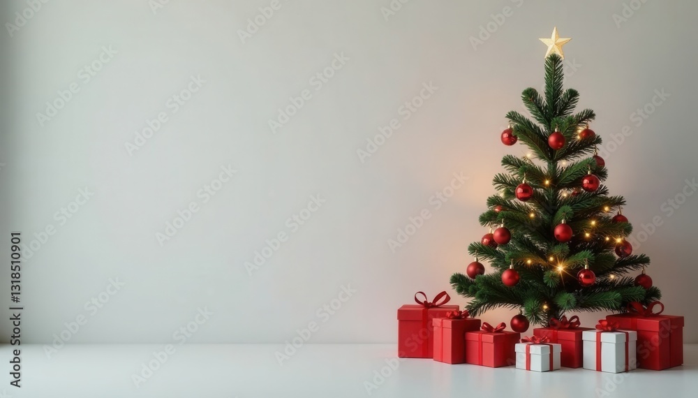 Minimalist Christmas tree setup in contemporary space, living room, winter theme Minimalist Christmas tree setup in contemporary space, living room, winter theme