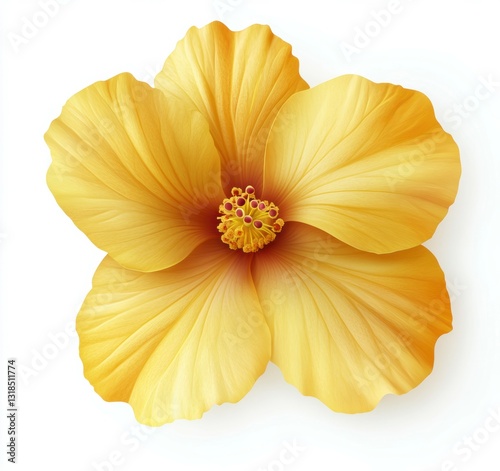 Bright yellow hibiscus flower with large petals displays tropical beauty and vibrant color