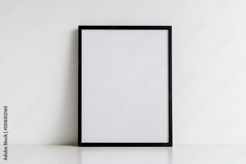 Straight shot Black frame mockup on white surface & textured wall. Minimalist. Blank canvas, portrait orientation. Mock up, template, interior design. Straight shot Black frame mockup on white surface & textured wall. Minimalist. Blank canvas, portrait orientation. Mock up, template, interior design.