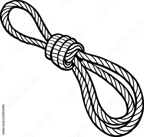 Detailed Black and White  Illustration of Knotted Rope Loop