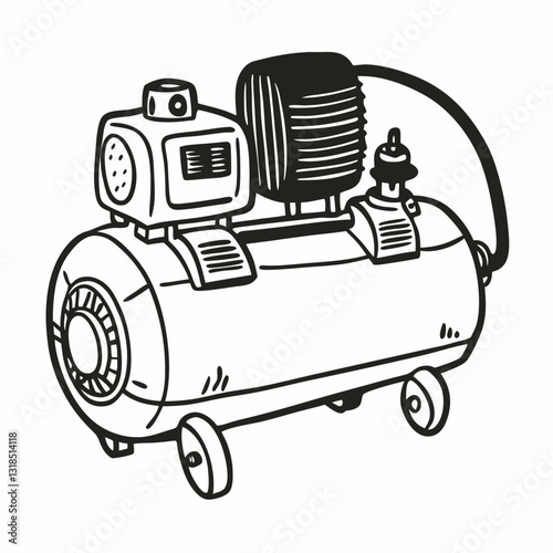 Vintage Black and White Air Compressor Drawing for Industrial Projects