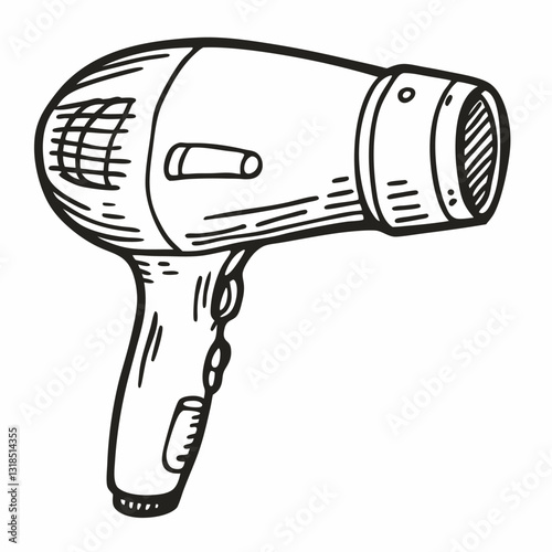 Hand Drawn Hair Dryer Illustration Vintage Style  for Salon and Beauty Design