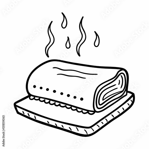 Steaming Burrito Line Art with Heat Waves Black and White Illustration
