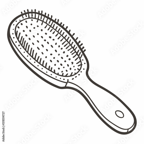 Illustration of a Simple Hairbrush with Bristles in Black and White
