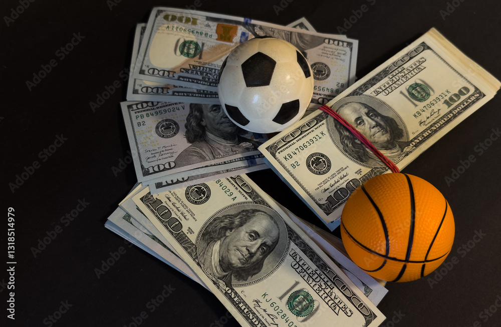 Obraz premium Basketball on a pile of cash -- money and betting in sports concept 