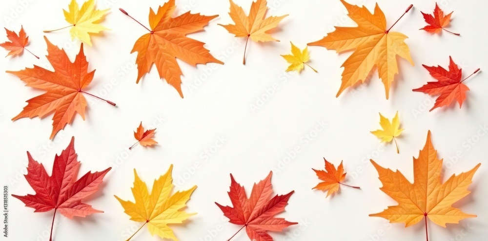 delicate maple leaves scattered on white surface, deciduous tree, foliage delicate maple leaves scattered on white surface, deciduous tree, foliage