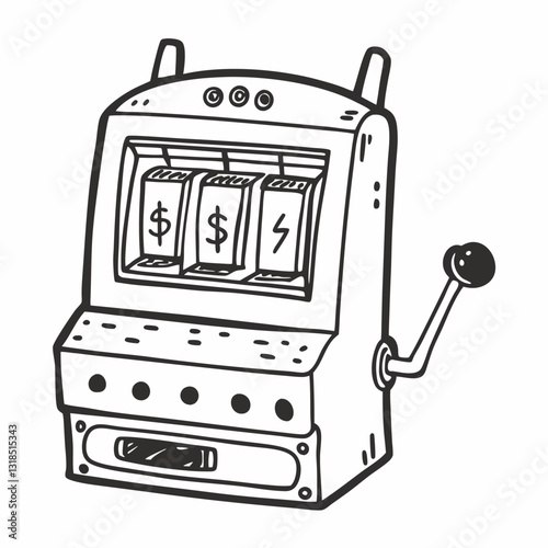 Hand drawn Slot Machine  Illustration with Vintage Design