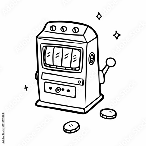 Vintage Slot Machine Sketch with Coins and Stars Casino Gambling  Illustration
