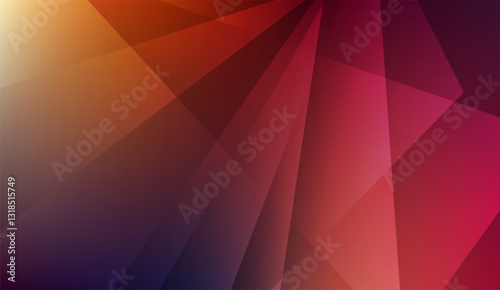 Abstract geometric background featuring dynamic gradients of amber, crimson, and magenta hues with intersecting transparent crystalline shapes and planes