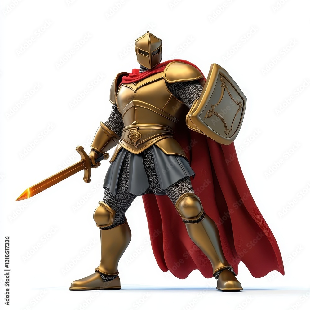 Obraz premium Knight-themed Superhero with a radiant sword, isolated on clear white background