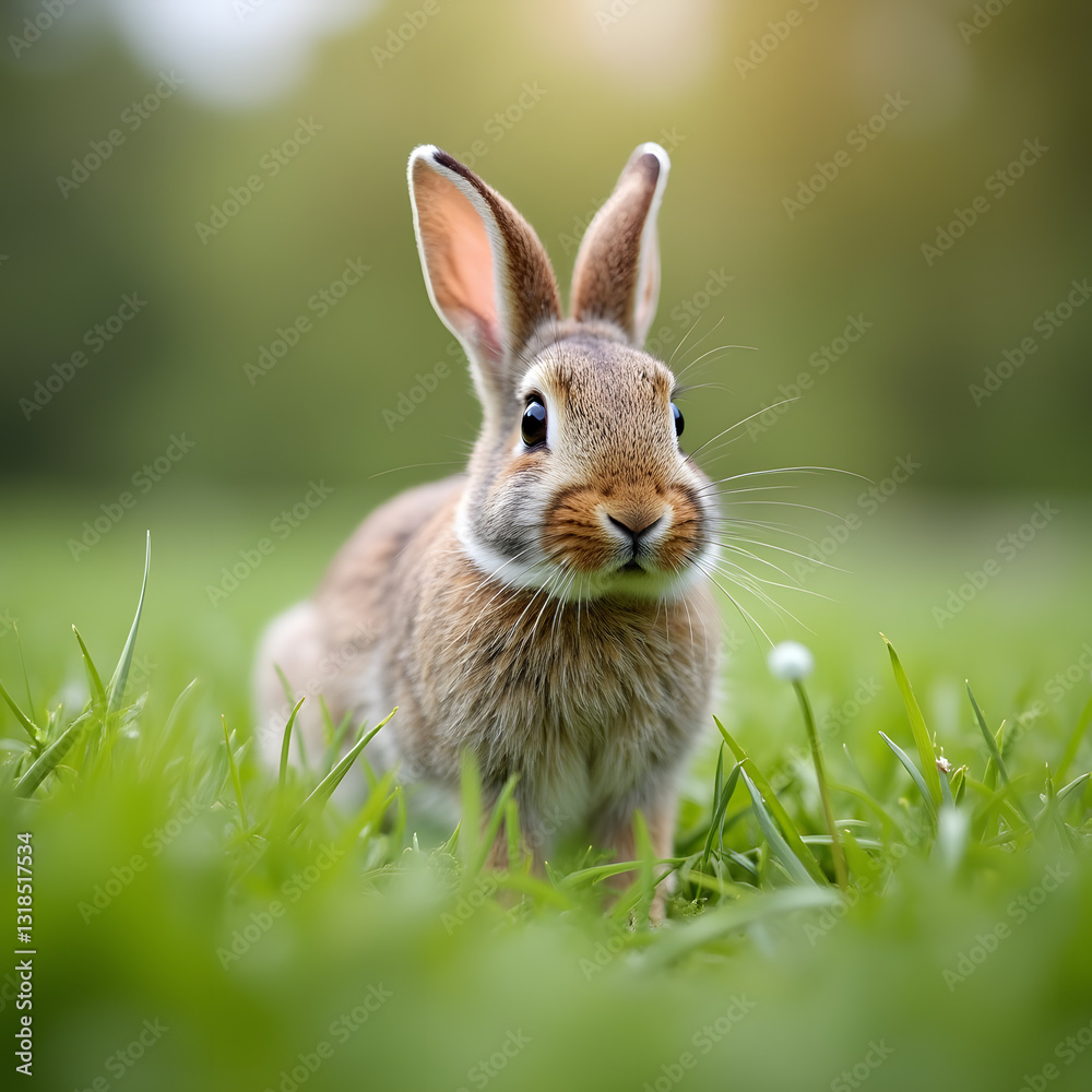 Fototapeta premium Fluffy Bunny on Green Grass
