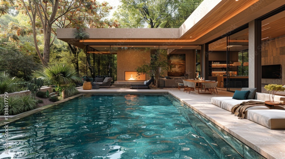 custom made wallpaper toronto digitalModern Villa with Glass Roof, Heated Pool, Ecofriendly Outdoor Kitchen, and Suspended Fireplace, Minimalist Design