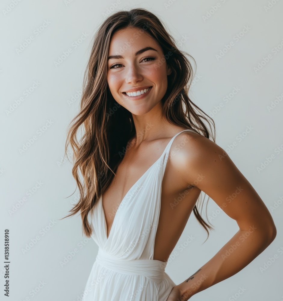 Fototapeta premium Portrait of a Young Woman in a White Dress