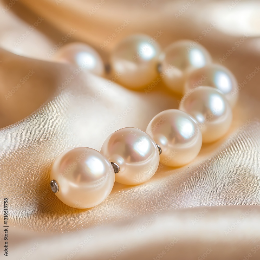Elegant pearls on soft satin fabric showcasing luxury and classic beauty in a refined composition Elegant pearls on soft satin fabric showcasing luxury and classic beauty in a refined composition