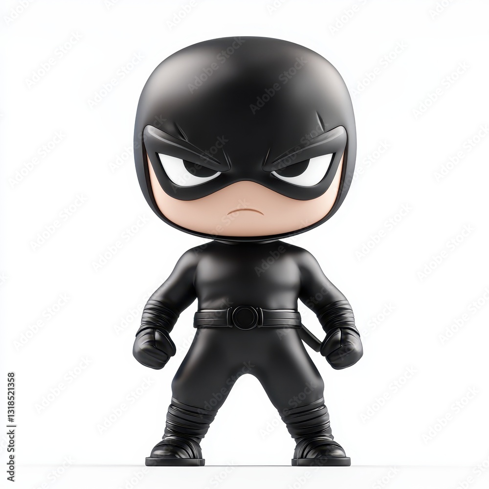 Tiny Ninja Superhero with a Stealthy Black Suit, isolated on clear white background Tiny Ninja Superhero with a Stealthy Black Suit, isolated on clear white background