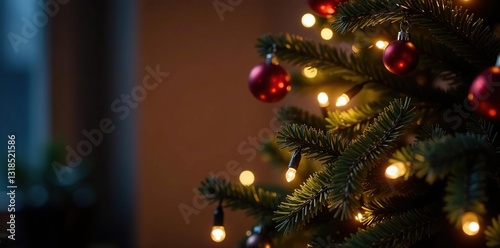 Sparkling fairy lights adorn a Christmas tree, twinkling lights, magical ambiance, sparkling lights
