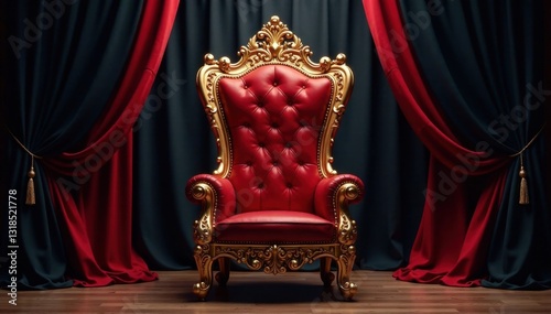 Regal throne with golden accents and black velvet drapes, velvet, regalia