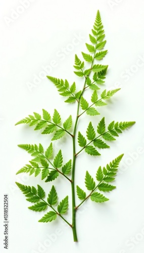 Sprigs of ferns with delicate fronds isolated on white background, branches, plants, flowers