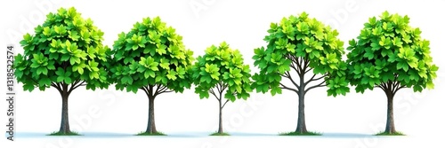 Vines of green trees separate on white background, leafy, branches