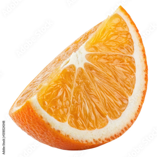 A vibrant orange slice showcasing its juicy segments and textured surface isolated on transparent background.