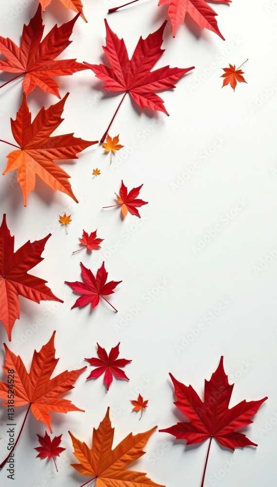 Delicate maple leaves scattered on white surface, leafy, monochrome Delicate maple leaves scattered on white surface, leafy, monochrome