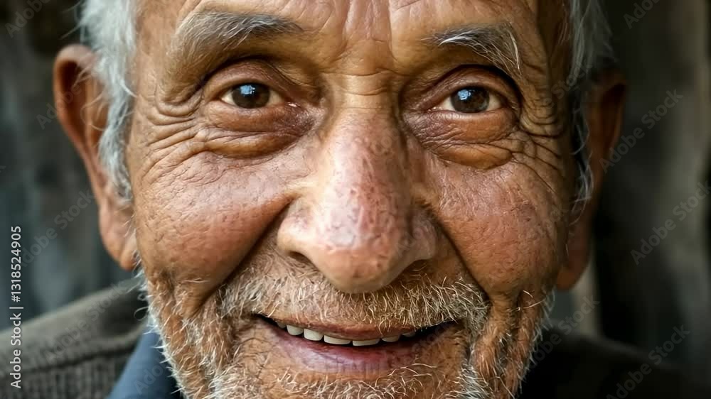 Elderly man's genuine smile transformation captured in natural lighting Elderly man's genuine smile transformation captured in natural lighting