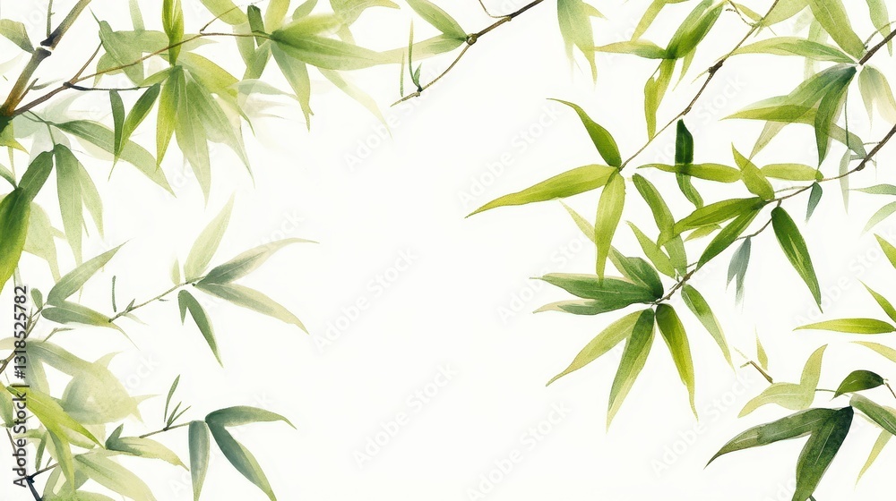 Obraz premium Watercolor of Green bamboo forest isolated on white background,hand drawn seamless bamboo pattern,Perfect for wallpapers,web page, surface textures, space for text.