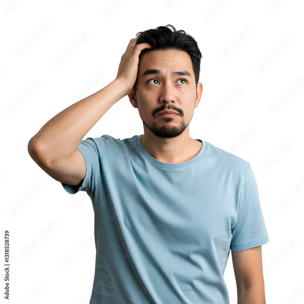 Young Doubtful Man Thinking, Scratching Head, and Trying to Find a Solution, PNG format Young Doubtful Man Thinking, Scratching Head, and Trying to Find a Solution, PNG format