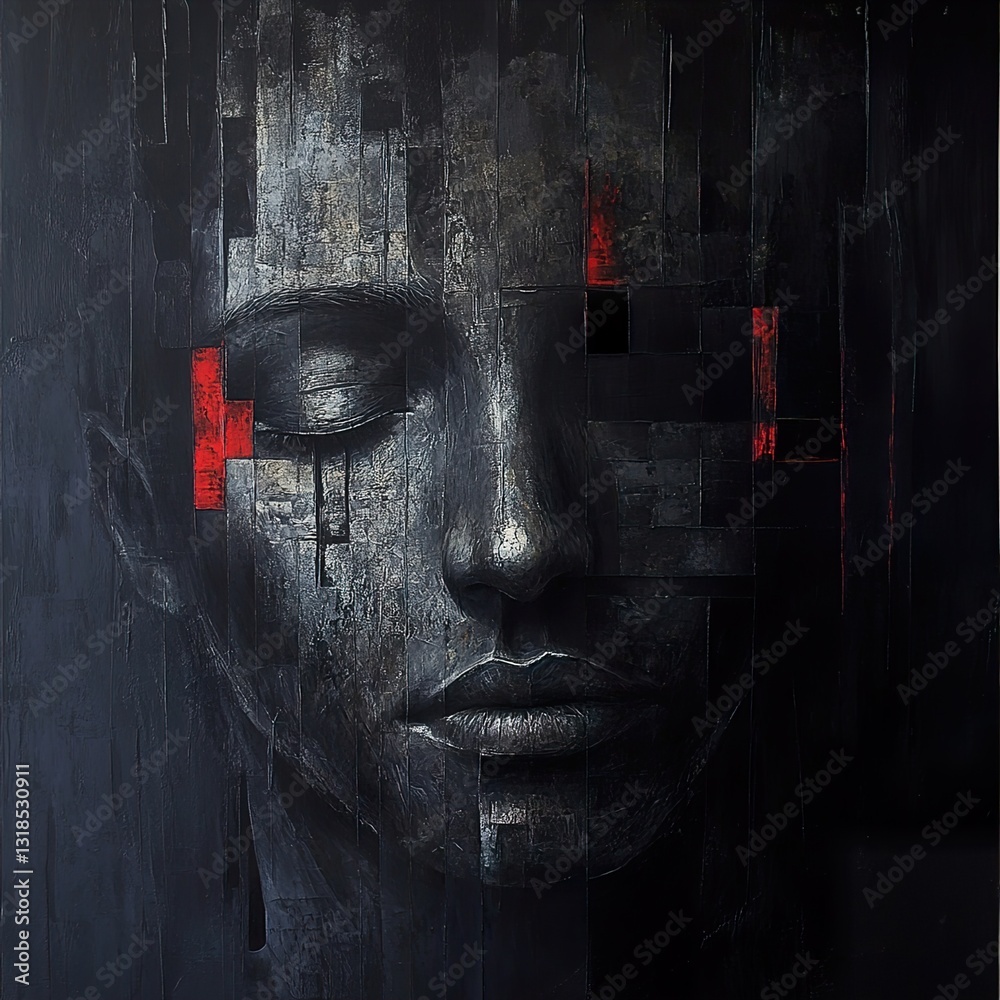Serene Face: A Monochromatic Abstract Portrait