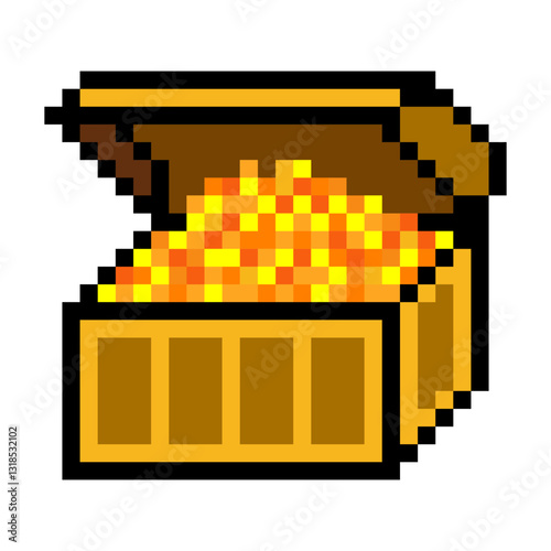 Treasure chest in pixel art on white background