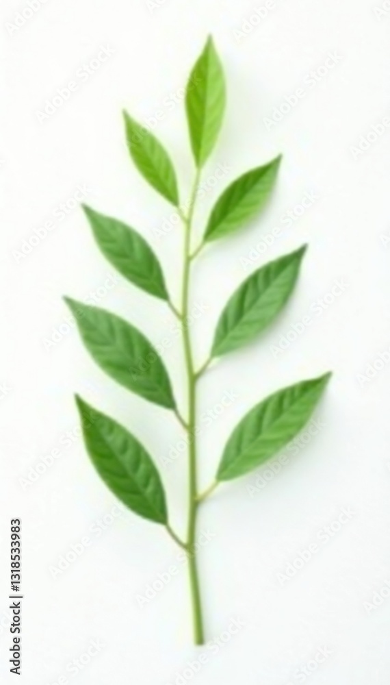 Fototapeta premium delicate green plant with slender leaves on white background, isolated, leafy