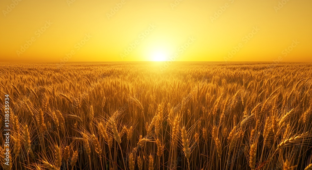 Obraz premium A dreamy golden wheat field blending seamlessly into a yellow sky.
