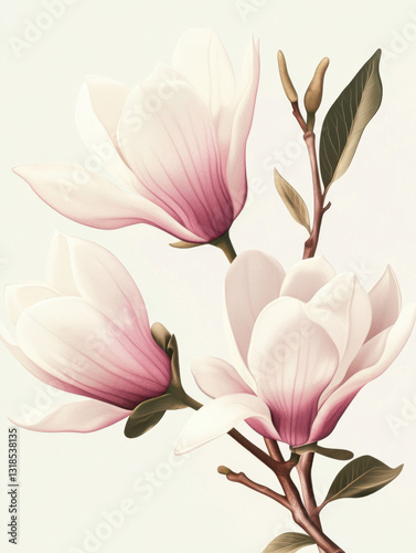 White magnolia flower, isolated on white background, 