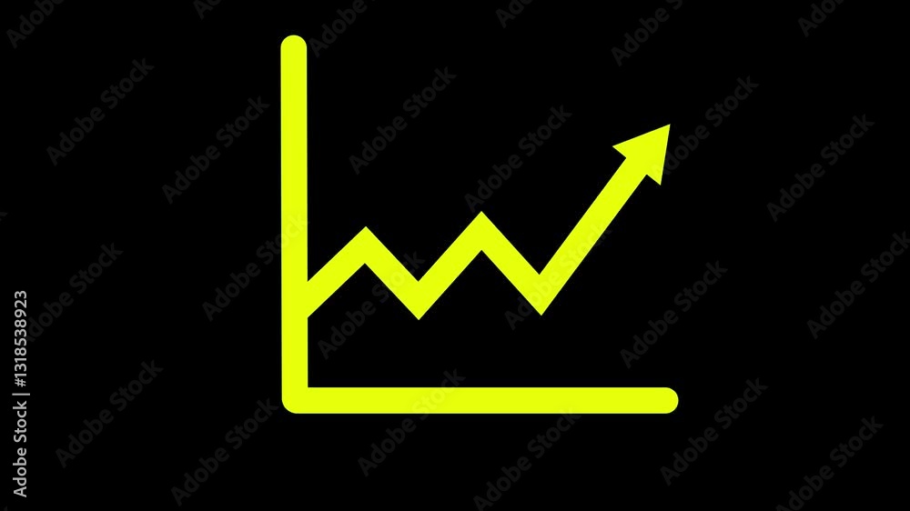 Abstract business graph icon animation on black background. Yellow color animation. Abstract business graph icon animation on black background. Yellow color animation.